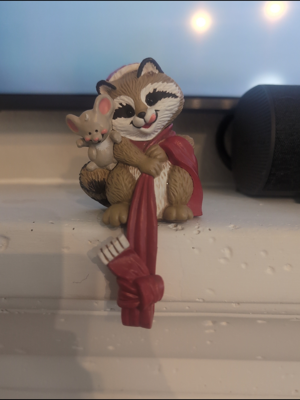 Raccoon & Mouse Small Pet Ornament Vintage Hallmark Stocking Hanger Fireplace